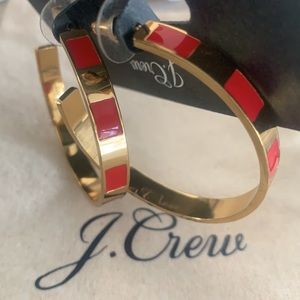NWOT J Crew LEAH hoops GOLD & POPPY enamel earrings